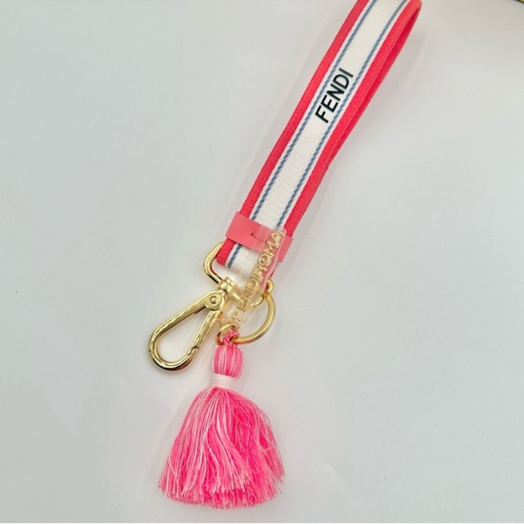 Fendi Bag Charm / Key Chain, Pink & White Strap, Gold Hardware w Box, Like New - Picture 4 of 4